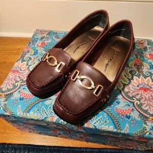 Brown Leather Loafers with Gold Accent